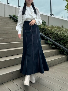 「レザー」｜「アイテム（スカート）」を使った、reikaさん（レディース・155cm）の秋コーディネート