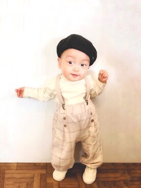 「quoti use fith（クゥオティ　ユース　フィス）のアイテム（ハンチング/ベレー帽）」を使った、かんちゃ♡さん（キッズ・70cm）の春コーディネート
