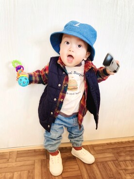 「アイテム（その他アウター）」を使った、かんちゃ♡さん（キッズ・70cm）の春コーディネート