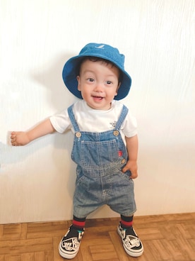 「カラーソックス」｜「アイテム（オールインワン・サロペット）」を使った、かんちゃ♡さん（キッズ・70cm）の夏コーディネート
