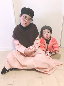 「quoti use fith（クゥオティ　ユース　フィス）のアイテム（ハンチング/ベレー帽）」を使った、かんちゃ♡さん（キッズ・70cm）の冬コーディネート