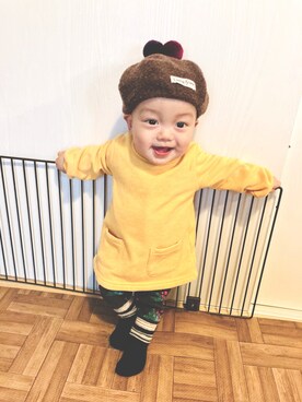「西松屋」｜「アイテム（ハンチング/ベレー帽）」を使った、かんちゃ♡さん（キッズ・70cm）の秋コーディネート