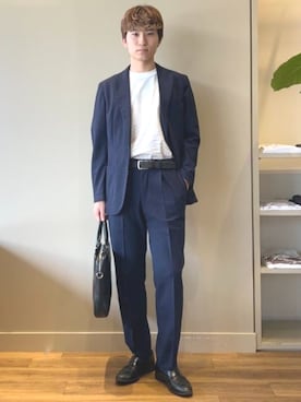 「アイテム（スラックス、ブルー系）」を使った、BEAMS HEART MENさん（メンズ・171cm）の夏コーディネート
