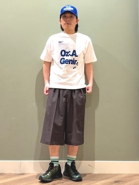 「BEAMS HEART（ビームスハート）のペインターロゴ メッシュキャップ（キャップ、ブルー系）」を使った、BEAMS HEART MENさん（メンズ・170cm）の春コーディネート