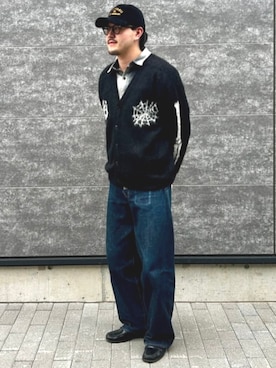 「アイテム（カーディガン/ボレロ）」を使った、BEAMS HEART MENさん（メンズ・182cm）の冬コーディネート