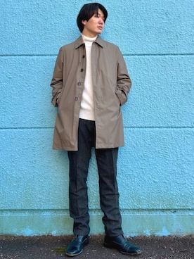「最近のいい感じコーデ」｜「アイテム（ステンカラーコート）」を使った、BEAMS HEART MENさん（メンズ・173cm）の冬コーディネート