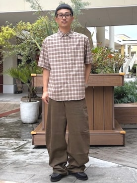 「BEAMS HEART（ビームスハート）のオンブレーチェック レギュラーカラー シャツ（シャツ/ブラウス、ブラウン系）」を使った、BEAMS HEART MENさん（メンズ・170cm）の夏コーディネート