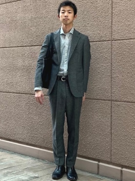 「BEAMS HEART（ビームスハート）のBEAMS HEART / レザー メッシュベルト（ベルト、ブラック系）」を使った、BEAMS HEART MENさん（メンズ・170cm）の春コーディネート