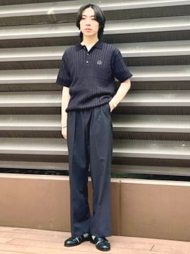 「BEAMS HEART（ビームスハート）の2タック ワイド スラックス（スラックス、ブラック系）」を使った、BEAMS HEART MENさん（メンズ・170cm）の春コーディネート