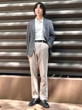 「BEAMS HEART（ビームスハート）のラグジュアリーポンチ ポロシャツ（ポロシャツ、ホワイト系）」を使った、BEAMS HEART MENさん（メンズ・170cm）の春コーディネート