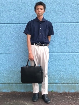 「BEAMS HEART（ビームスハート）のハイブリッド デザインベルト（ベルト）」を使った、BEAMS HEART MENさん（メンズ・170cm）の夏コーディネート