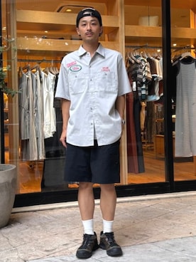 「BEAMS HEART（ビームスハート）のクイック ドライ ショーツ（水陸両用）（その他パンツ、ブラック系）」を使った、BEAMS HEART MENさん（メンズ・170cm）の夏コーディネート