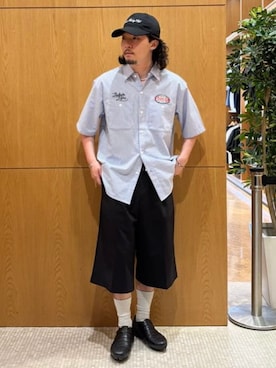 「BEAMS HEART（ビームスハート）の【7/2値下げ】ストレッチツイル 2タック ワイド ショートパンツ（その他パンツ、ブラック系）」を使った、BEAMS HEART MENさん（メンズ・170cm）の夏コーディネート
