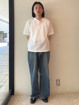 「BEAMS HEART（ビームスハート）のメッシュ 格子柄 ポロシャツ（ポロシャツ、ホワイト系）」を使った、BEAMS HEART MENさん（メンズ・170cm）の春コーディネート