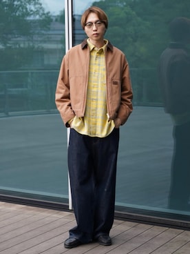 「BEAMS HEART（ビームスハート）のコットンダック ショートジャケット（ブルゾン、ブラウン系）」を使った、BEAMS HEART MENさん（メンズ・170cm）の夏コーディネート
