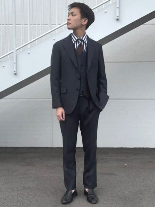 セール】シャークスキン 3ボタン 3ピーススーツ（セットアイテム