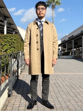 「ストライプ」｜「アイテム（ステンカラーコート）」を使った、BEAMS HEART MENさん（メンズ・170cm）の秋コーディネート