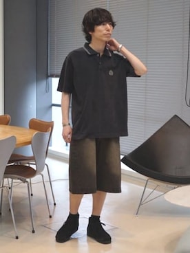 「BEAMS HEART（ビームスハート）のフェード エンブレム ポロシャツ（ポロシャツ、ブラック系）」を使った、BEAMS HEART MENさん（メンズ・170cm）の春コーディネート
