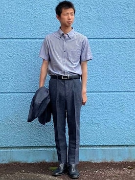 「BEAMS HEART（ビームスハート）のBEAMS HEART / デザインベルト（ベルト、ブラック系）」を使った、BEAMS HEART MENさん（メンズ・170cm）の夏コーディネート