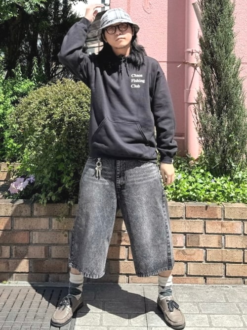 ヒゲブラスト オーバーダイ デニム ショートパンツ（デニム