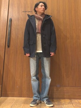 「アイテム（ダッフルコート）」を使った、BEAMS HEART MENさん（メンズ・166cm）の冬コーディネート