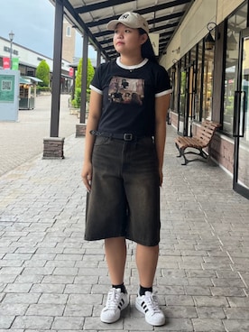 「BEAMS HEART（ビームスハート）のヴィンテージ スタッズ ベルト（ベルト、ブラック系）」を使った、BEAMS HEART MENさん（メンズ・170cm）の夏コーディネート