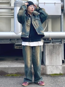 「メガネ」｜「アイテム（デニムジャケット）」を使った、BEAMS HEART MENさん（レディース・154cm）の冬コーディネート