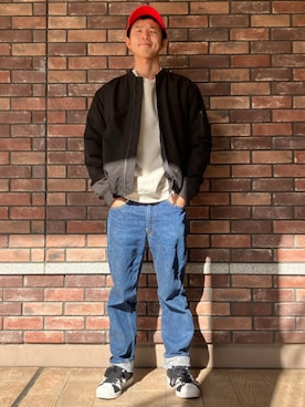 「ラフコーデ」｜「アイテム（ライダースジャケット）」を使った、BEAMS HEART MENさん（メンズ・170cm）の冬コーディネート