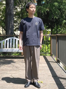 「BEAMS HEART（ビームスハート）のMHC クイックドライ エンブレム Tシャツ（吸水速乾）（Tシャツ/カットソー、グレー系）」を使った、BEAMS HEART MENさん（メンズ・170cm）の春コーディネート