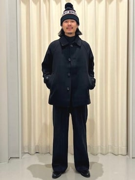 「アウターコーデ」｜「アイテム（帽子）」を使った、BEAMS HEART MENさん（メンズ・172cm）の冬コーディネート