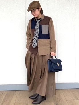 「アイテム（ネクタイ）」を使った、BEAMS HEART MENさん（レディース・158cm）の冬コーディネート