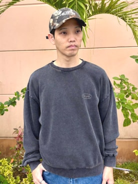 「BEAMS HEART（ビームスハート）のスノーウォッシュ ステッチ クルーネック スウェット（スウェット、ブルー系）」を使った、BEAMS HEART MENさん（メンズ・170cm）の春コーディネート