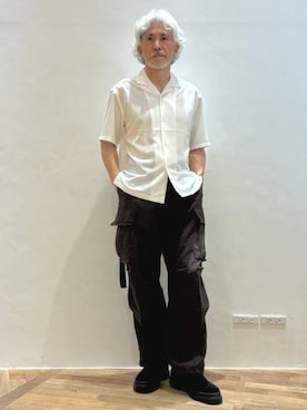 「BEAMS HEART（ビームスハート）の【ユニセックス】ワイド バルーン カーゴパンツ（吸水速乾）（カーゴパンツ、ブラウン系）」を使った、BEAMS HEART MENさん（メンズ・170cm）の夏コーディネート