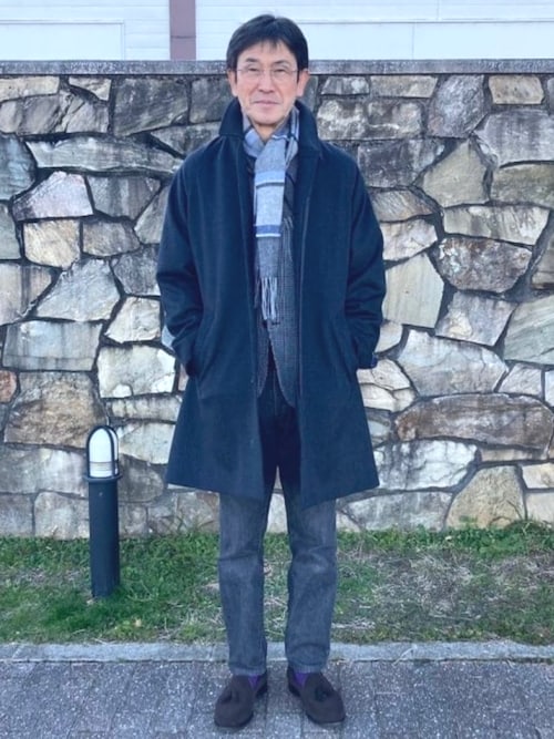 【極美品】バブアー ウール チェック ステンカラーコート ネイビー ウールリバーシブルステンカラーコート/TBCA-013