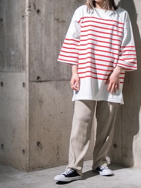 「パネルボーダー」｜Tomomi/低身長コーデさん（レディース・150cm）の春コーディネート