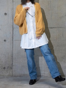 「AZUL by moussy（アズールバイマウジー）のアイテム（カーディガン/ボレロ）」を使った、Tomomi/低身長コーデさん（レディース・150cm）の秋コーディネート