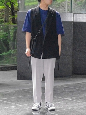 「CONVERSE（コンバース）のCONVERSE コンバース オール スター オックス / ALL STAR OX(BLACK) 32160321（スニーカー）」を使った、asahiさん（メンズ・172cm・10代）の夏コーディネート