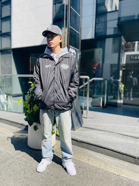 「BAIT（ベイト）の【2109_BAT】BAIT DEPARTMENT COACH JACKET 216-BAT-JKT-001（ナイロンジャケット）」を使った、KEISUKEさん（メンズ・176cm）の秋コーディネート