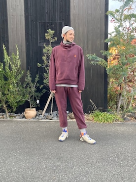 「アイテム（スウェットパンツ、パープル系）」を使った、chanpon1201さん（メンズ・184cm）の春コーディネート