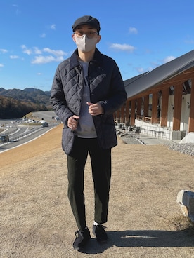 「Clarks（クラークス）のWallabee 2 / メンズ ワラビー2 (ブラックスエード)（モカシン/デッキシューズ）」を使った、goeさん（メンズ・171cm）の冬コーディネート