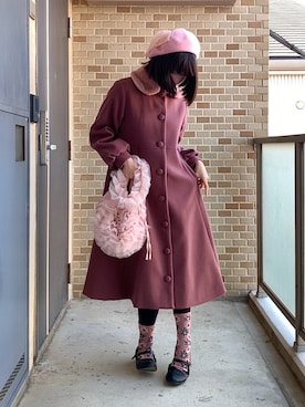 「アイテム（ハンチング/ベレー帽）」を使った、モモコ* リアルフリマ出店者さん（レディース・162cm）の冬コーディネート