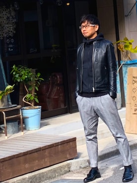 「JOURNAL STANDARD（ジャーナルスタンダード）のアイテム（ライダースジャケット）」を使った、yanoyano14さん（メンズ・176cm）の秋コーディネート