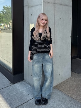 「YOLO（ヨーロ）のアイテム（デニムパンツ、ブルー系）」を使った、ひいなさん（レディース・165cm）の春コーディネート