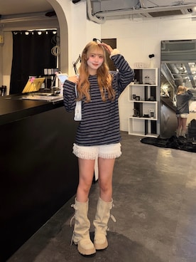 「jouetie（ジュエティ）のレースティアードフリルショートパンツ 夏服（その他パンツ、ホワイト系）」を使った、ひいなさん（レディース・165cm）の夏コーディネート