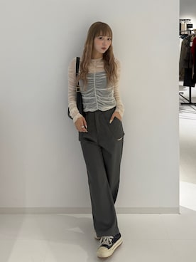 「アイテム（スラックス）」を使った、ひいなさん（レディース・165cm）の夏コーディネート