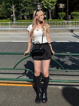「YOLO（ヨーロ）のアイテム（トップス、ホワイト系）」を使った、ひいなさん（レディース・165cm）の春コーディネート