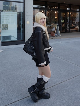 「アイテム（ムートンコート）」を使った、ひいなさん（レディース・165cm）の冬コーディネート