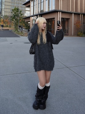 「アイテム（チュニック）」を使った、ひいなさん（レディース・165cm）の冬コーディネート