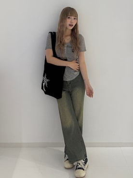 「アイテム（トートバッグ）」を使った、ひいなさん（レディース・165cm）の夏コーディネート