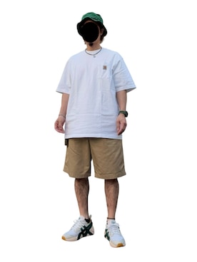 「Carhartt（カーハート）の【Carhartt カーハート】ワンポイントロゴ ポケ付き半袖Tシャツ（Tシャツ/カットソー、ホワイト系）」を使った、ymkeiさん（メンズ・171cm）の春コーディネート